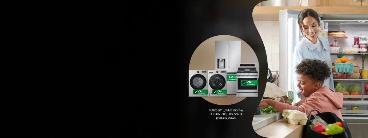 DLGX5501V, WM5500HVA, LRSDS2706S, LRGL5825F products shown